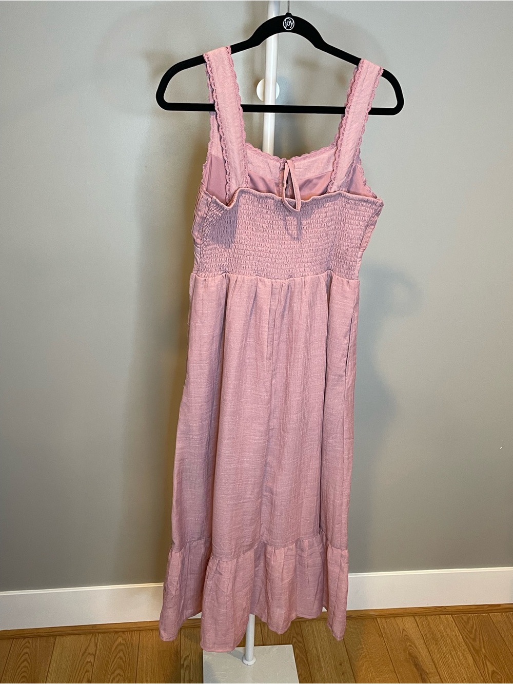 Blush Pink Sleeveless Midi Dress with Tie Front Size Medium - Picture 3 of 4